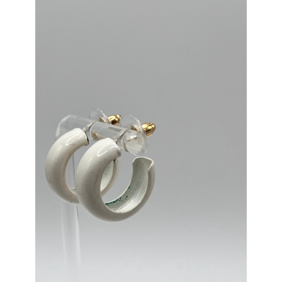 Vintage White Enamel Hoop Earrings! - Picture 3 of 9